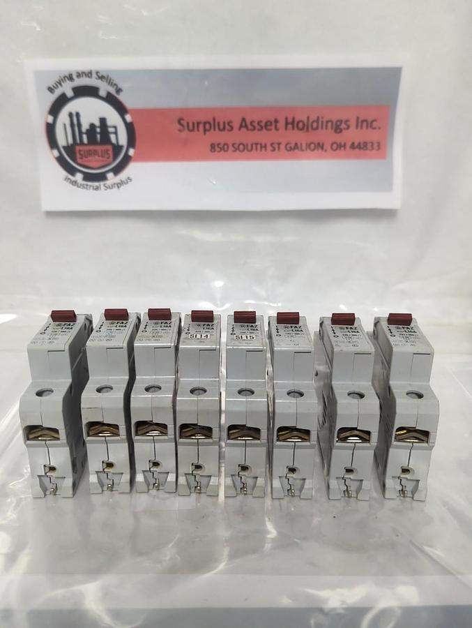 Used MOELLER,FAZ L16A,CIRCUIT BREAKER 1P 220/380 AC LOT OF 8 PRE-OWNED