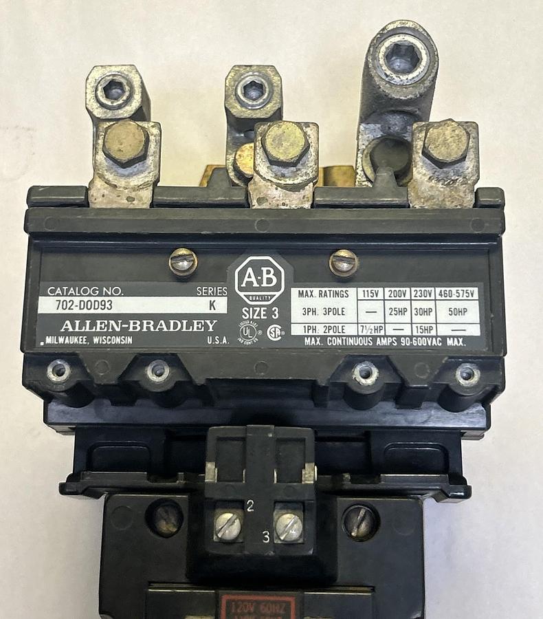 Used ALLEN BRADLEY,702-D0D93,SIZE 3 CONTACTOR 90A 600V