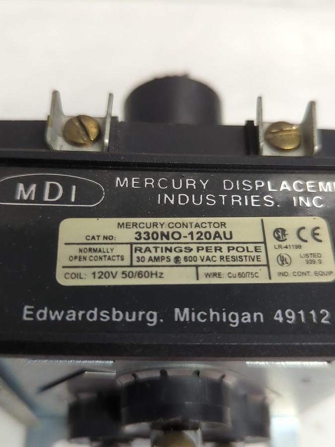 Used MDI,330NO-120AU,MERCURY CONTACTOR 30 AMP 120V COIL 3-POLE 600V PRE-OWNED