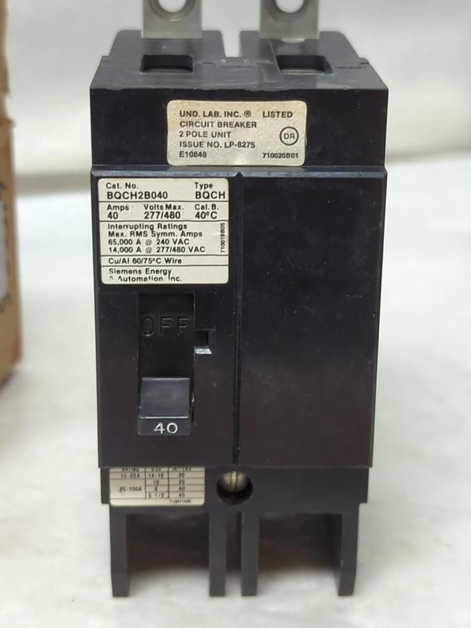 Used SIEMENS,BQCH2B040,CIRCUIT BREAKER 40 AMP 2-POLE PRE-OWNED