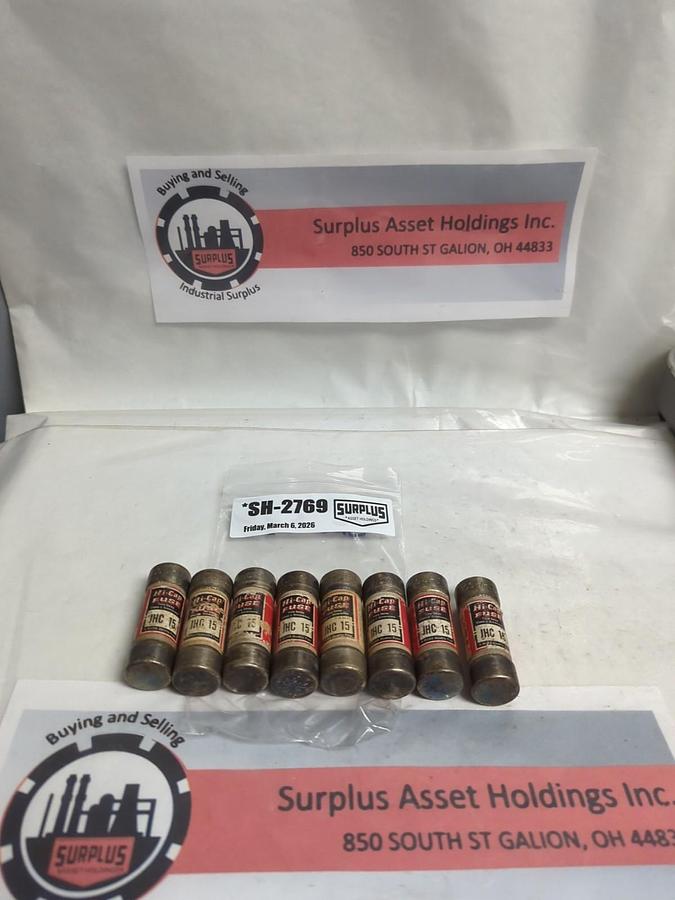 Used BUSSMANN,JHC-15,HI-CAP 15 AMP FUSE LOT OF 8 PRE-OWNED