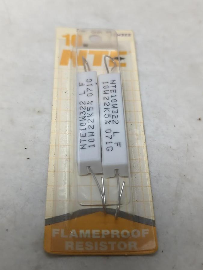 NTE,10W322,FLAMEPROOF RESISTOR 10 WATT 22K Ω 5% PACK OF 2 NOS