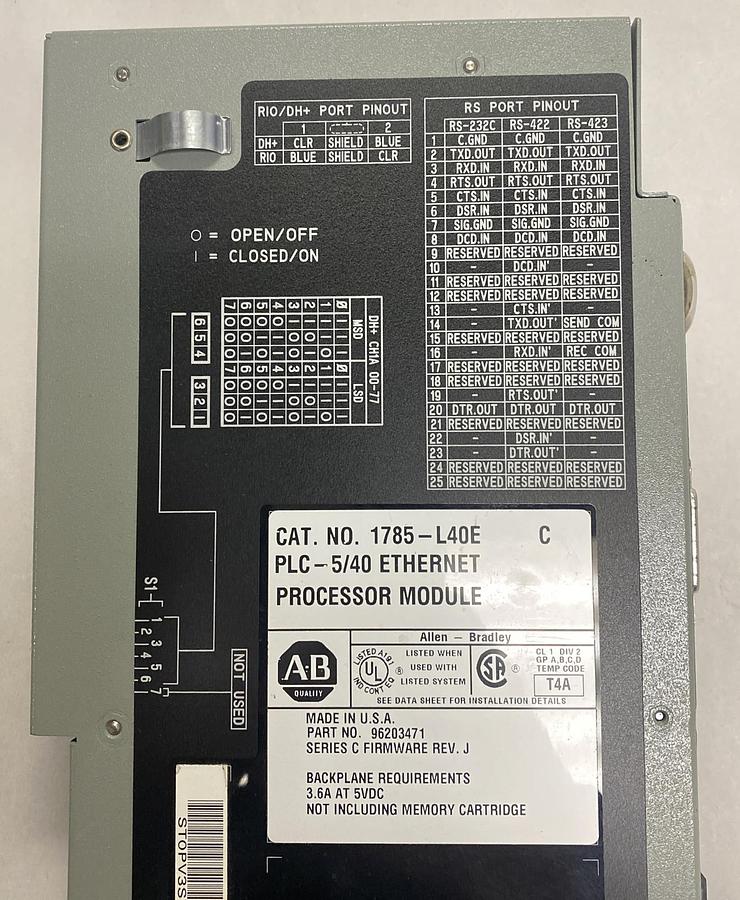 Used Allen-Bradley,1785-L40E,Ser C PLC-5/40 Ethernet Processor Module