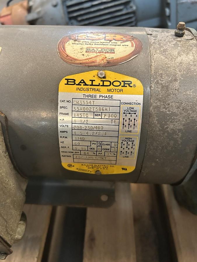 Used DAVID BROWN,C0720212BANR,GEAR REDUCER MOTOR 1.5HP 1740RPM 208-230/460V 3PH