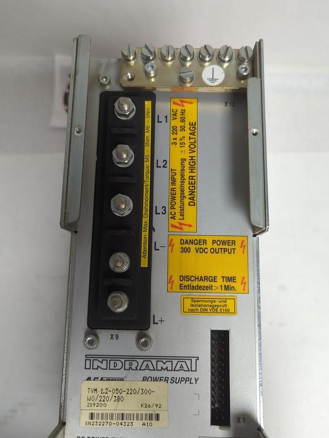 Used INDRAMAT,TVM 1.2-050-220/300-W0/220/380,A.C. SERVO POWER SUPPLY NO COVER/PLATE