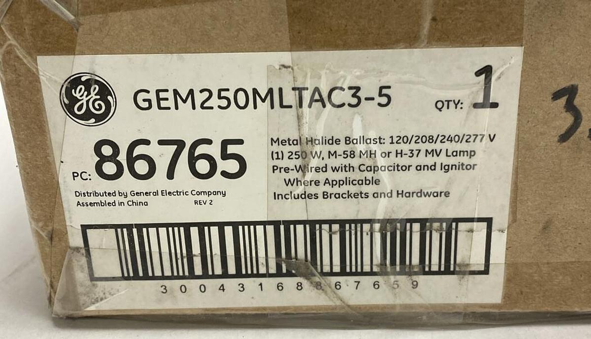 GE,GEM250MLTAC3-5,Metal 250W Halide Ballast 86765 120/208/240/277V