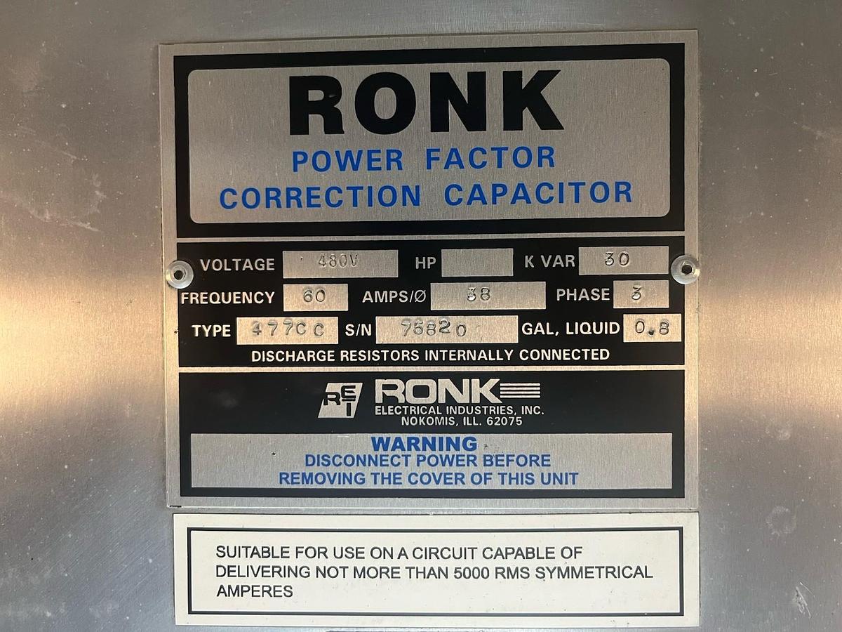 Used RONK RONKEN,477CC,POWER FACTOR CORRECTION CAPACITOR 30KVAR 3PH 480V