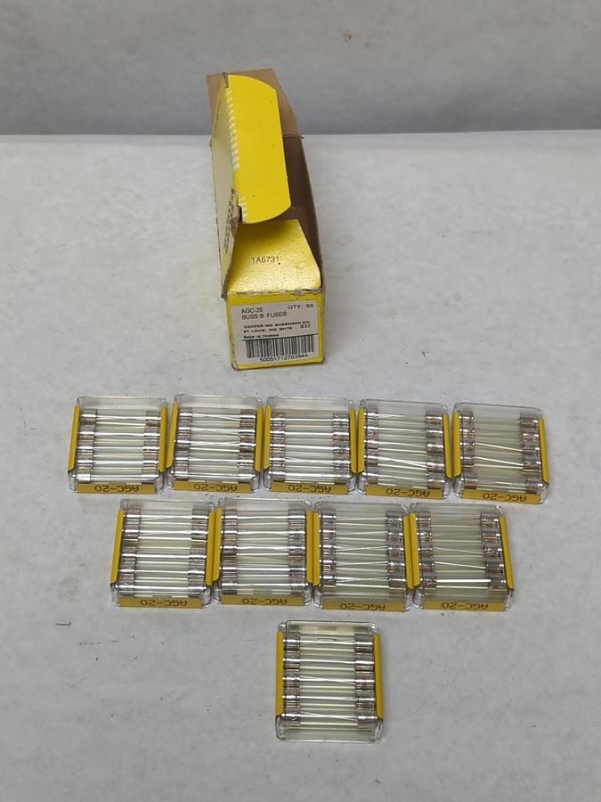 COOPER BUSSMANN,AGC-20,GLASS FUSES LOT OF 50 NEW