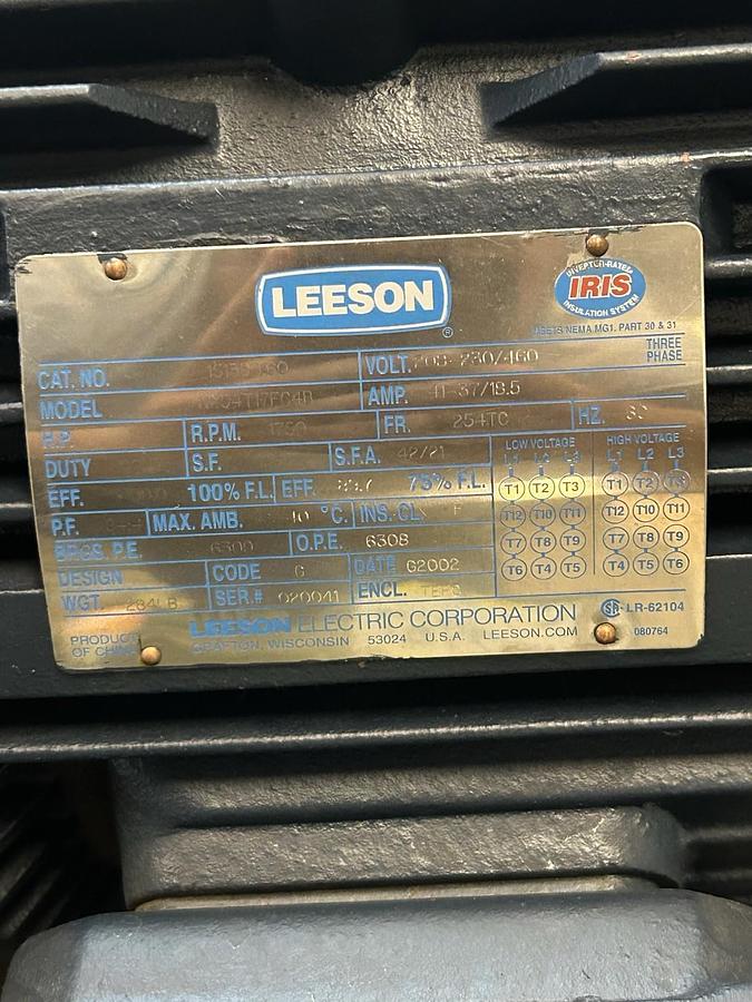 Used LEESON,151350.60,MOTOR 15HP 208-230/460V 1750RPM 3PH 254TC FRAME