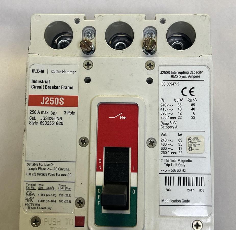 Used EATON,JGS3250NN,CIRCUIT BREAKER 250A 6000V 3P