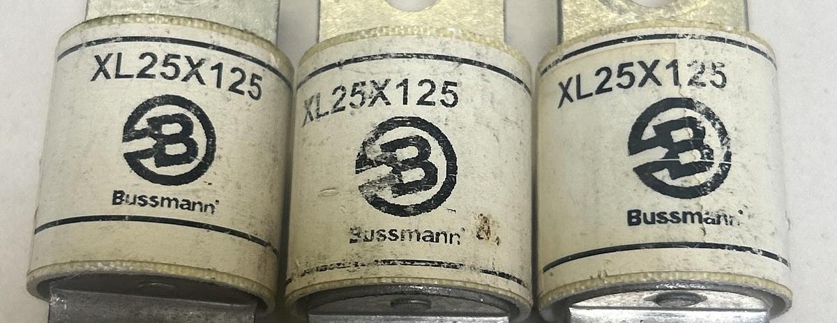Used BUSSMANN,XL25X125,FUSE 125A 250V LOT OF 3
