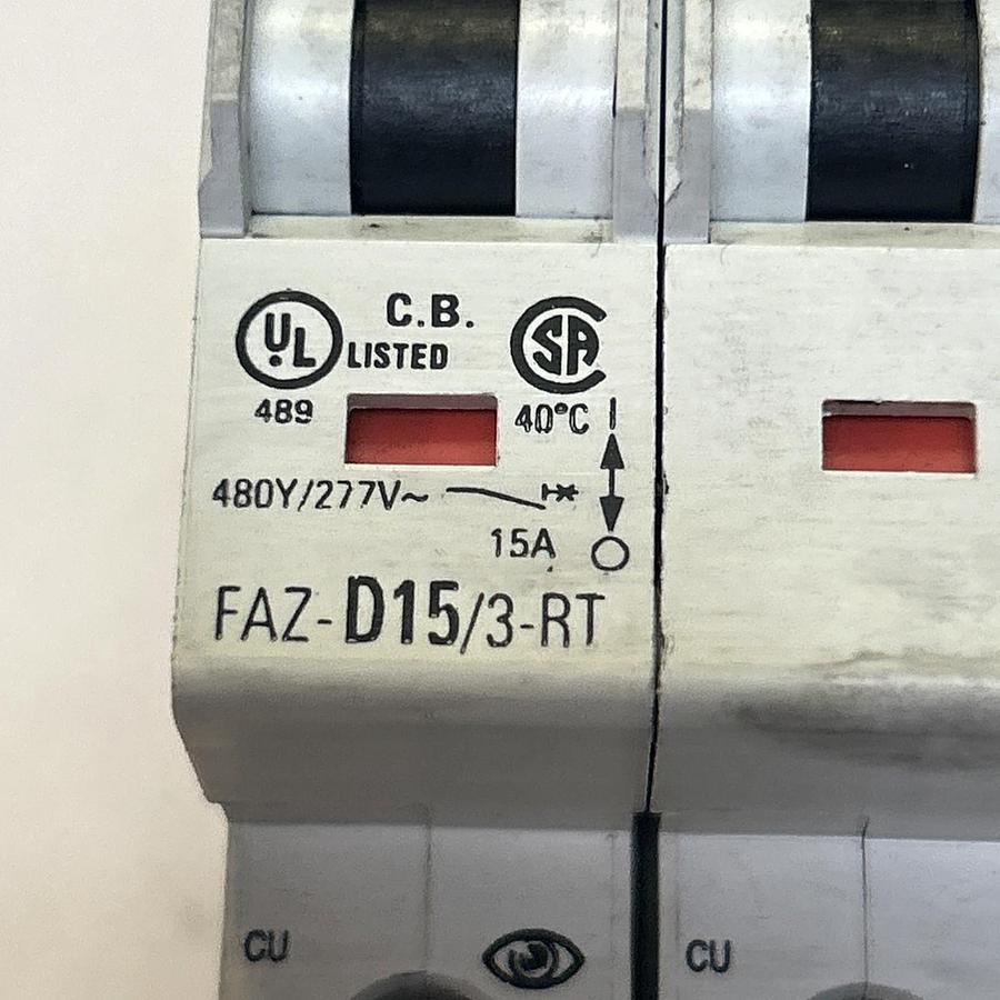 Used EATON,FAZ-D15/3RT,CIRCUIT BREAKER 15A 480Y/277V 3P