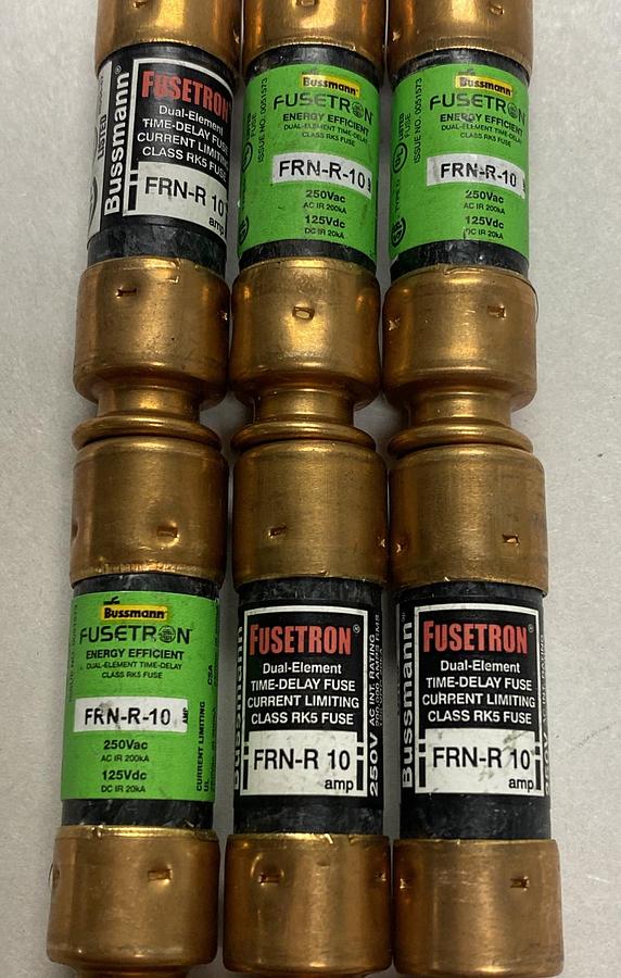 COOPER BUSSMANN,FRN-R-10,FUSETRON 10 AMP FUSE LOT OF 6 NEW NO BOX