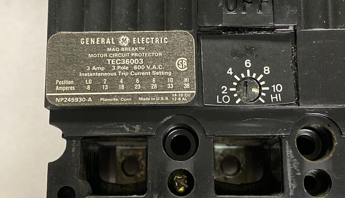 Used GENERAL ELECTRIC,TEC36003,CIRCUIT BREAKER 3A 600V 3P