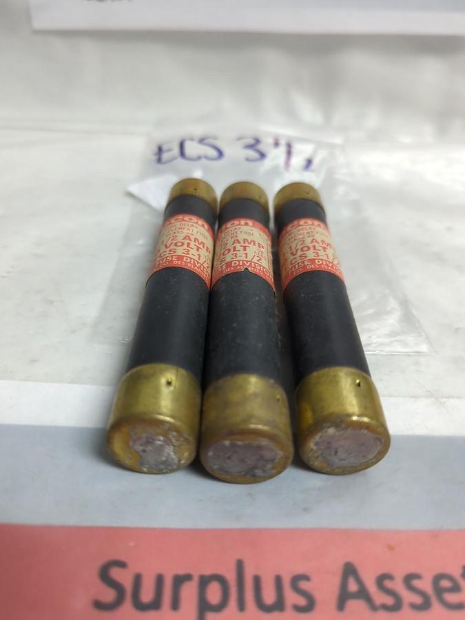 Used CEFCO,ECS 3-1/2,TIME-DELAY 3-1/2 AMP FUSE LOT OF 3 PRE-OWNED