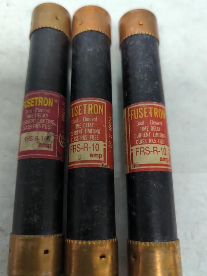 Used COOPER BUSSMANN,FRS-R-10,FUSETRON 10 AMP FUSE LOT OF 3 PRE-OWNED
