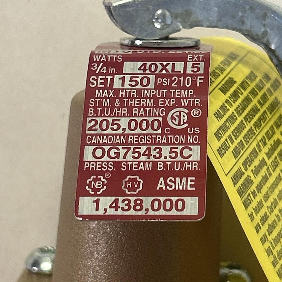WATTS,40XL,RELIEF VALVE 3/4INCH NOS