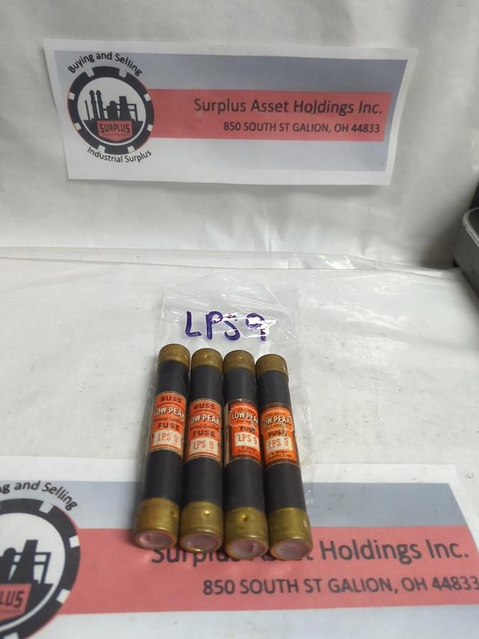 Used COOPER BUSSMANN,LPS-9,LOW-PEAK 9 AMP FUSE LOT OF 4 PRE-OWNED