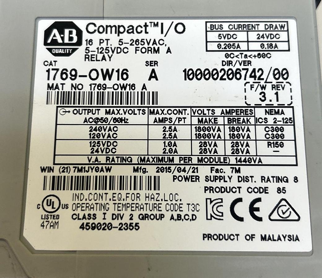 Used ALLEN BRADLEY,1769-OW16,COMPACT I/O MODULE
