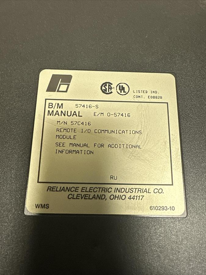 Used Reliance Electric,57C416,Remote I/O Communications Module