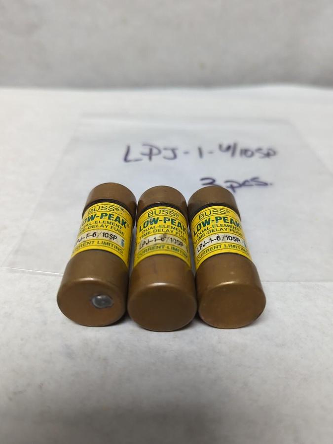 Used COOPER BUSSMANN,LPJ-1-6/10SP,LOW-PEAK 1-6/10 AMP FUSES LOT OF 3 PRE-OWNED
