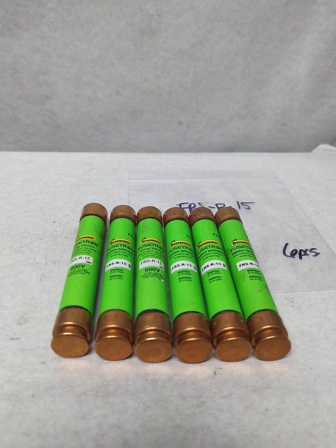 Used COOPER BUSSMANN,FRS-R-15,FUSETRON 15 AMP FUSE LOT OF 6 PRE-OWNED
