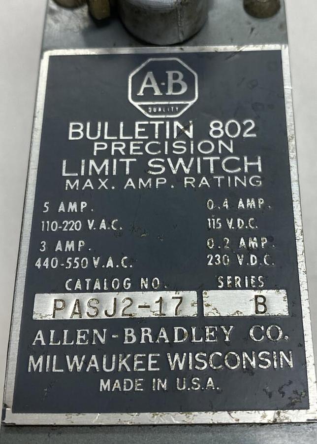 Used Allen-Bradley,PASJ2-17,Series B Limit Switch