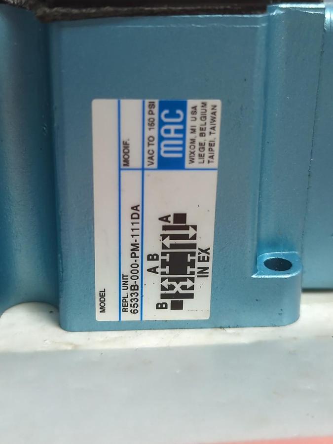 MAC VALVES,6533B-000-PM-111DA,SOLENOID VALVE 150 PSI NOS