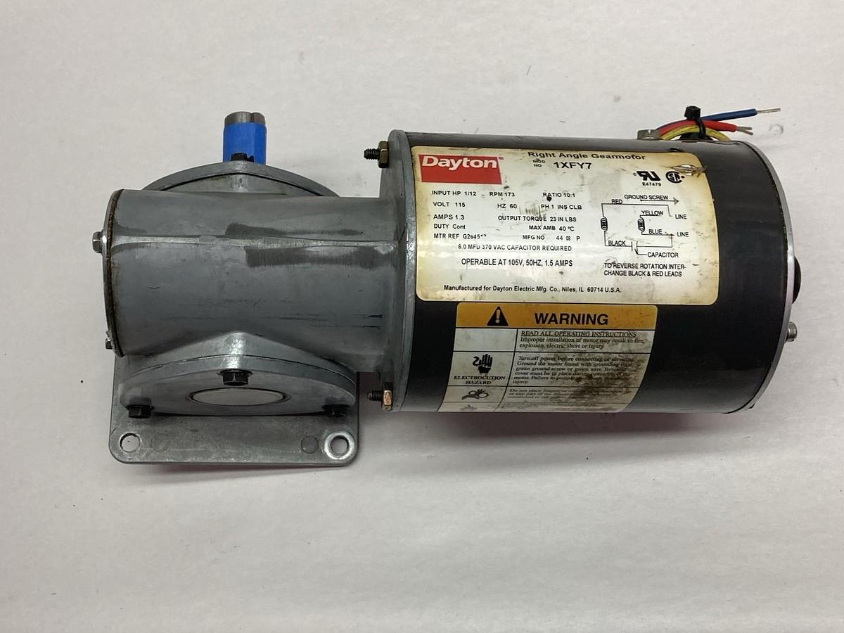 Used Dayton,1XFY7,Right Angle Gearmotor 115V 1/12 HP 173 RPM