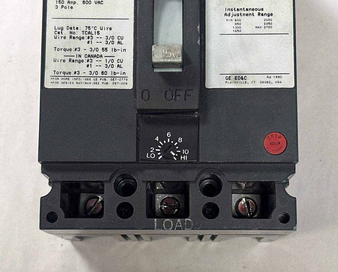 Used GENERAL ELECTRIC,TEC36150,CIRCUIT BREAKER 150A 600V 3P DAMAGED