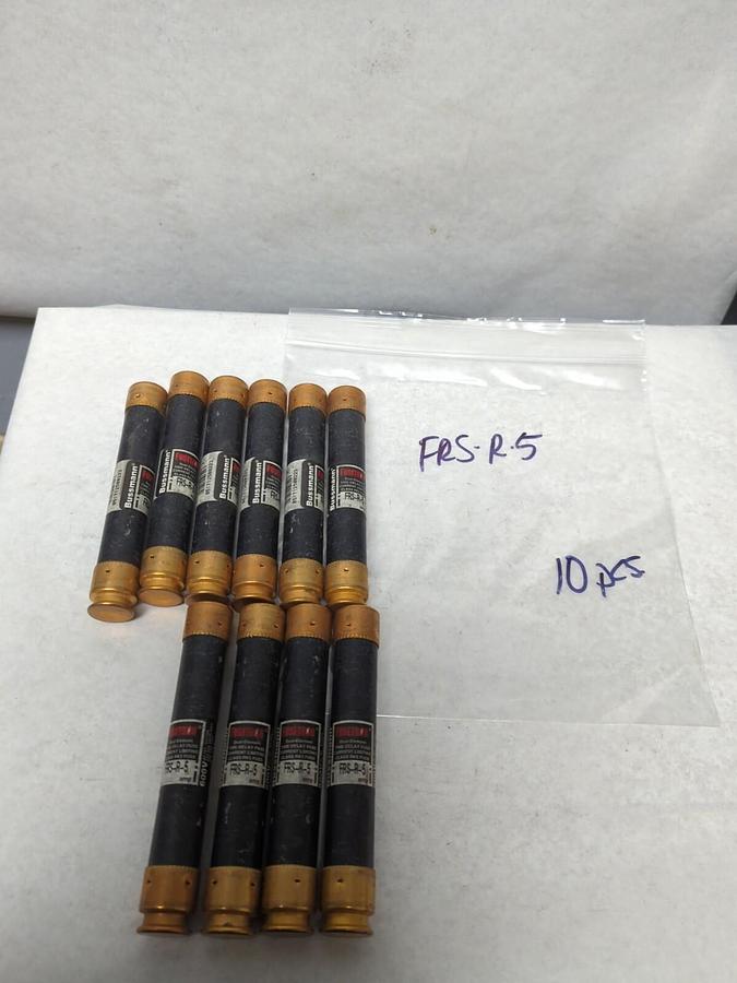 Used COOPER BUSSMANN,FRS-R-5,FUSETRON 5 AMP FUSE LOT OF 10 PRE-OWNED