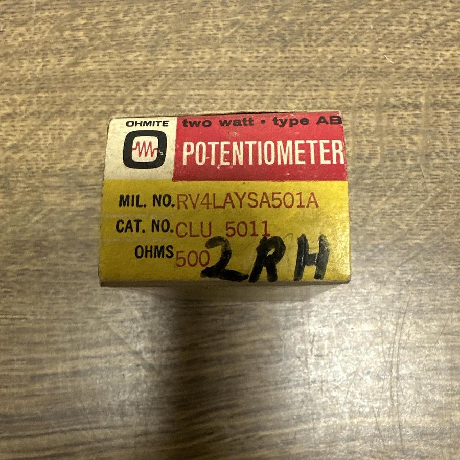 Used Ohmite,CLU5011,Potentiometer 500 Ohm