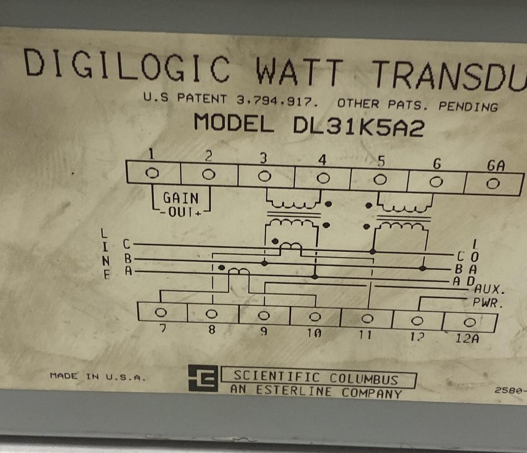 Used Scientific Columbus,DL31K5A2,Digilogic Watt Transducer
