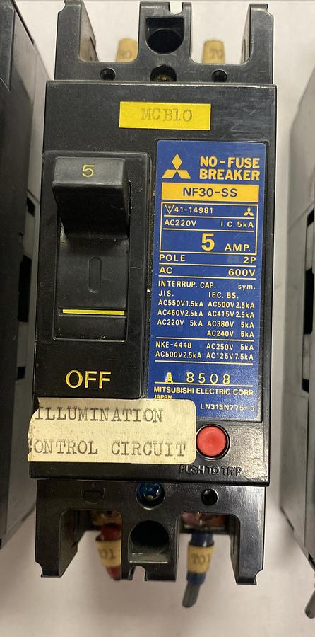 Used Mitsubishi,NF30-SS,No-Fuse Breakers 20A / 10A / 5A 600V Lot Of 3