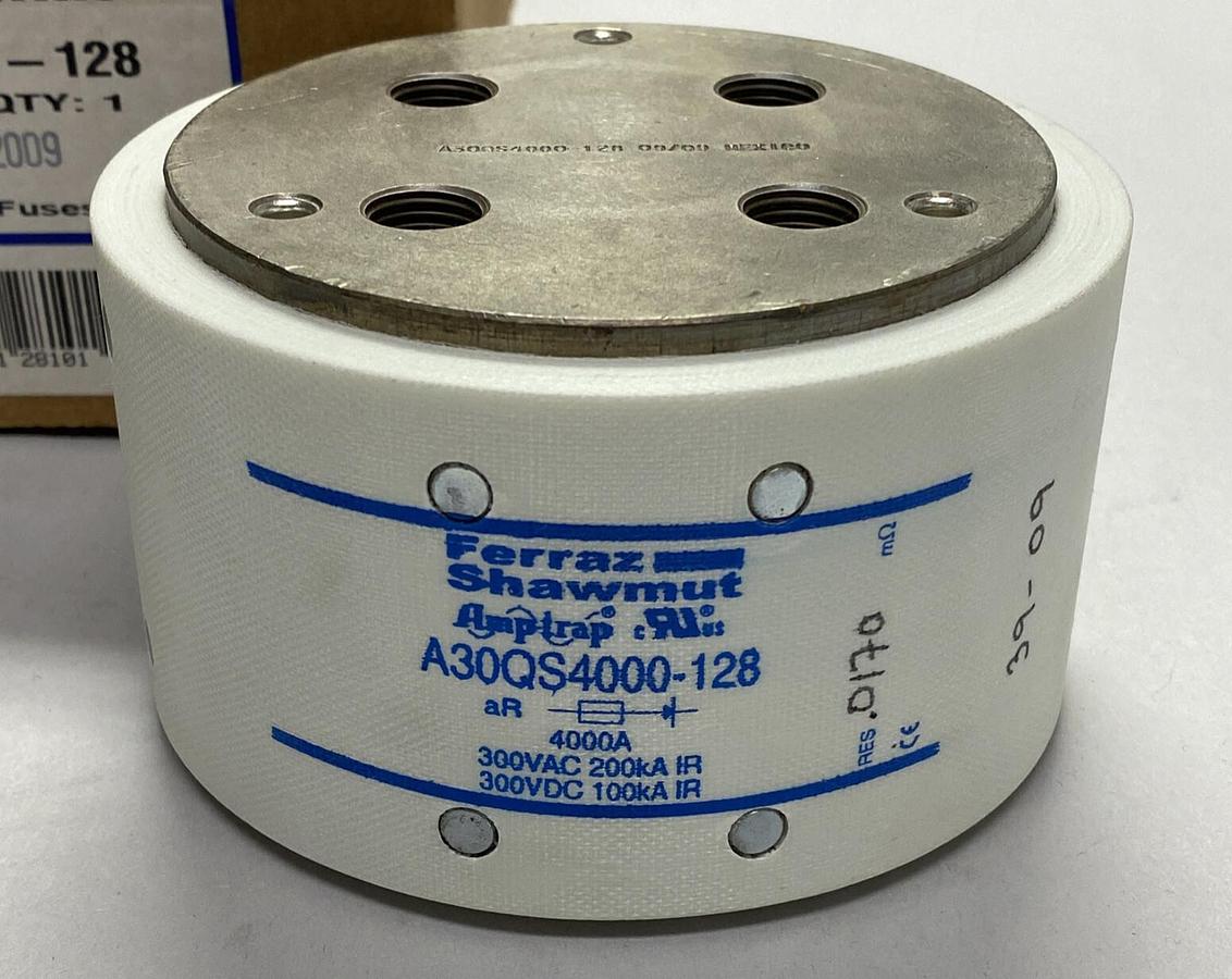 Used MERSEN FERRAZ SHAWMUT,A30QS4000-128, SEMICONDUCTOR FUSE 300V 4000A NEW