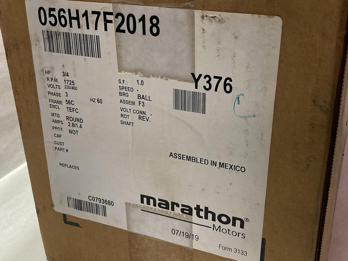 Marathon,Y376,Electric Motor 3-Phase 3/4Hp 1725rpm 230/460V Frame 56C