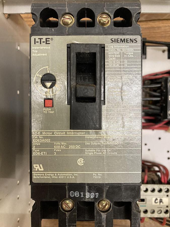 Used ITE Siemens,Model 95 36-89033,2 Amps Size 1 MCC Starter Bucket