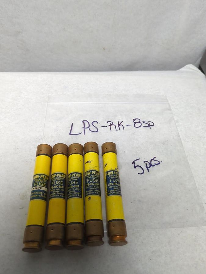 Used COOPER BUSSMANN,LPS-RK-8SP,LOW-PEAK 8 AMP FUSE LOT OF 5 PRE-OWNED