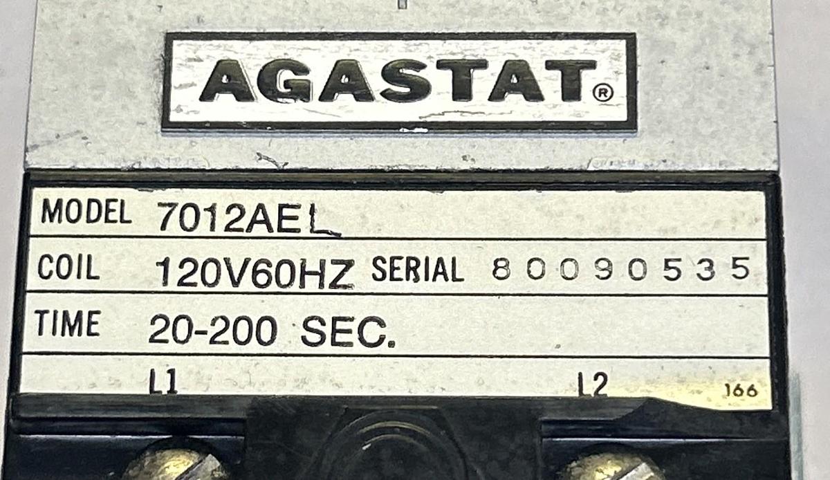 Used AGASTAT,7012AEL,TIME DELAY RELAY 20-200 SEC 120V
