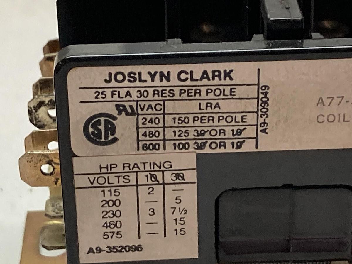 Joslyn Clark,DP3C253-24,3-Pole Definite Purpose Contactor 25A