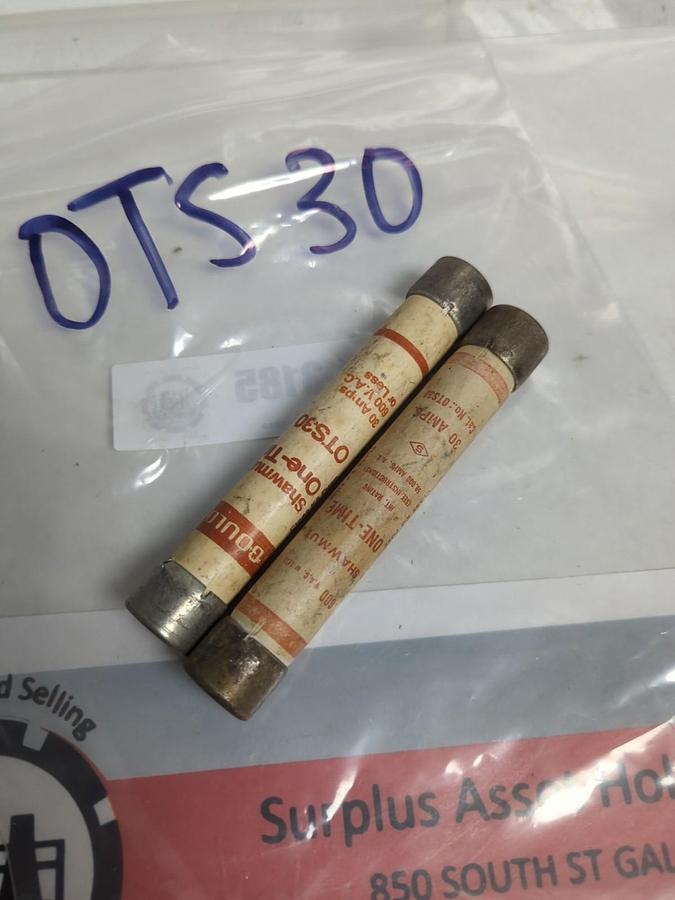 Used GOULD SHAWMUT,OTS 30,ONE-TIME 30 AMP FUSE LOT OF 2 PRE-OWNED