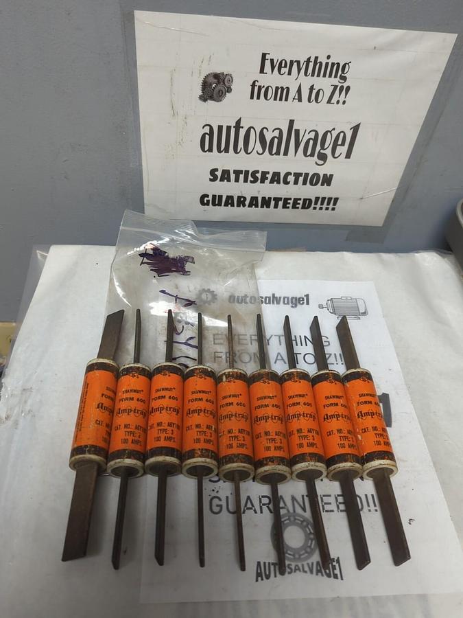 CHASE-SHAWMUT,A6Y100,TYPE 3 FUSES 100 AMP LOT OF 9 NOS