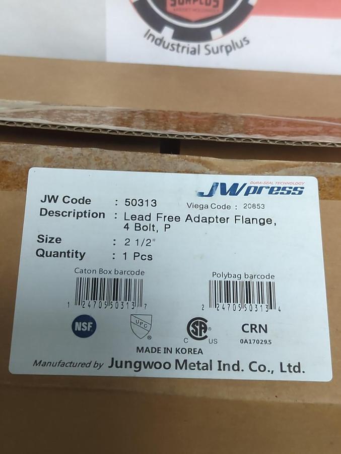 JUNGWOO METAL IND.,50313,LEAD FREE ADAPTER FLANGE 4-BOLT 2-1/2 INCH NOS