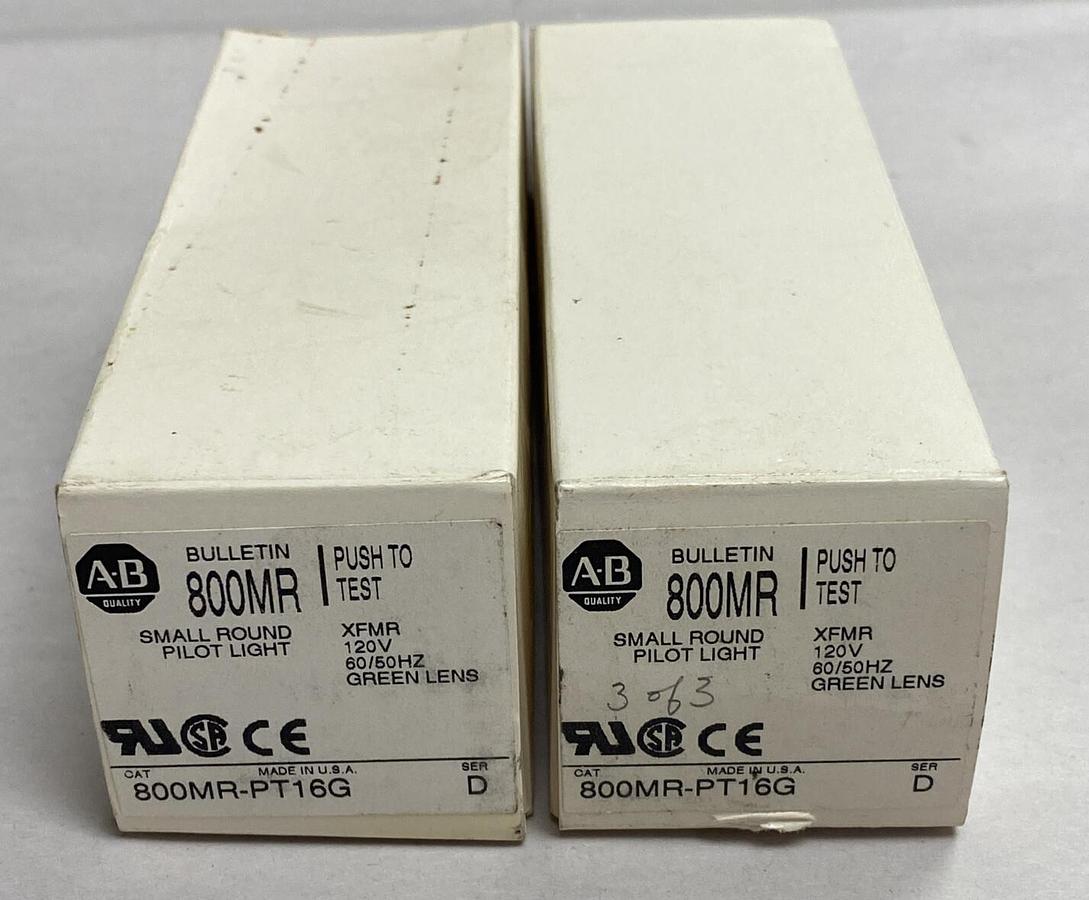 Used ALLEN-BRADLEY,800MR-PT16G,SMALL PILOT LIGHT GREEN LENS LOT OF 2 NOS
