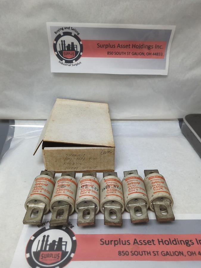 Used GOULD SHAWMUT,A50P300,AMP-TRAP 300 AMP FUSE LOT OF 6 PRE-OWNED
