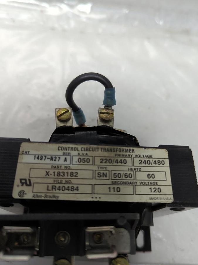 Used ALLEN-BRADLEY,1497-N27,SERIES A CONTROL CIRCUIT TRANSFORMER X-183182 110/120V