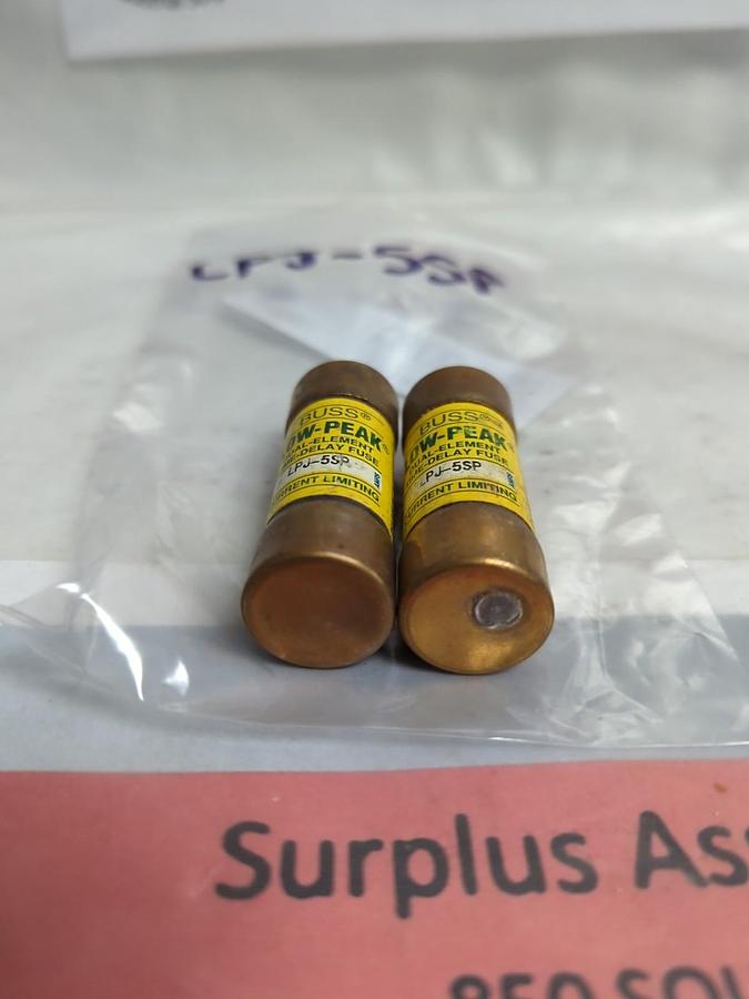 Used COOPER BUSSMANN,LPJ-5SP,LOW-PEAK 5 AMP FUSE LOT OF 2 PRE-OWNED