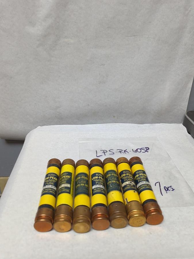 Used COOPER BUSSMANN,LPS-RK-60SP,LOW-PEAK 60 AMP FUSE LOT OF 7 FUSES
