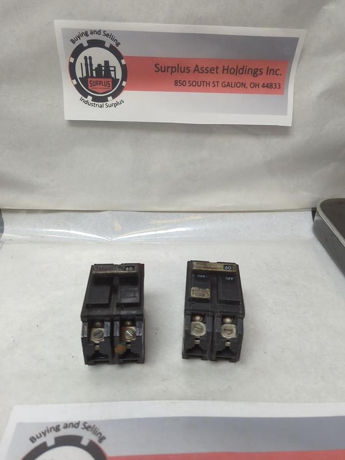 Used GENERAL ELECTRIC,60 AMP,CIRCUIT BREAKER INTERNAL TRIP 2-POLE LOT OF 2 PRE-OWNED