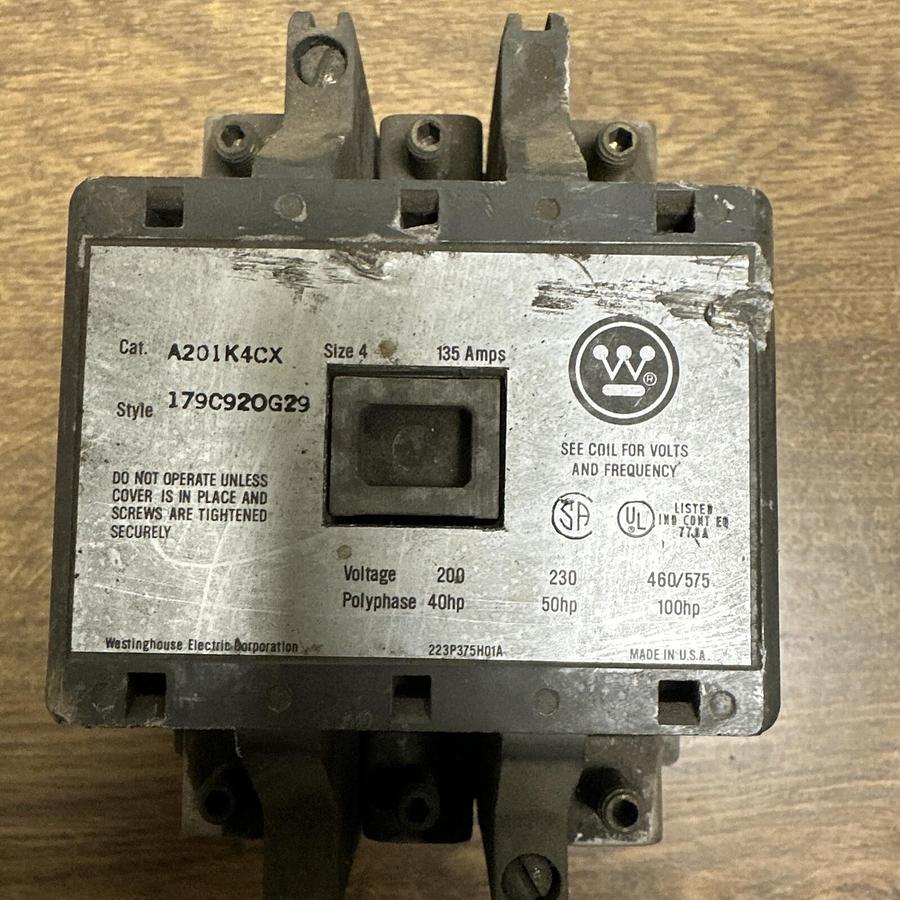 Used Westinghouse,A201K4CX,Size 4 Motor Control Contactor